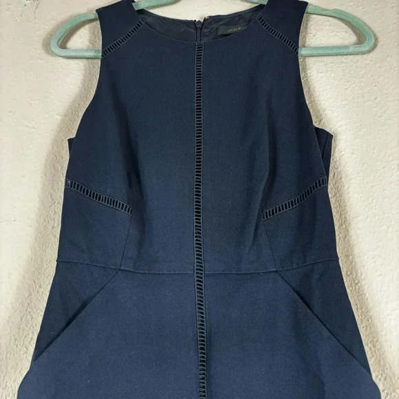 J. Crew Navy Blue Ladder Stitch Sheath Dress Bi-Stretch Cotton fully lined sz 0 - Picture 8 of 11